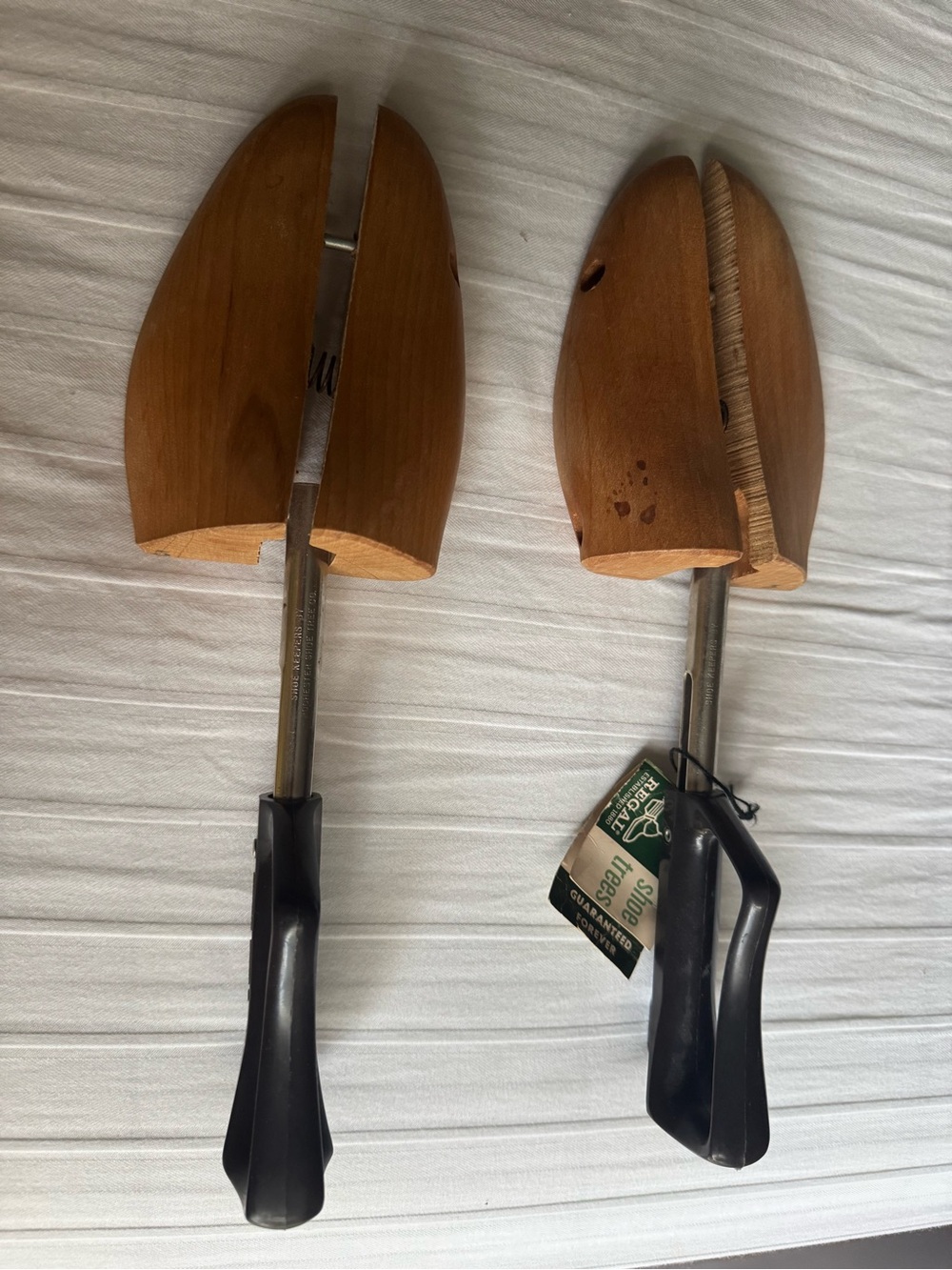 Adjustable Wooden Shoe Trees with Black Handles - Pair